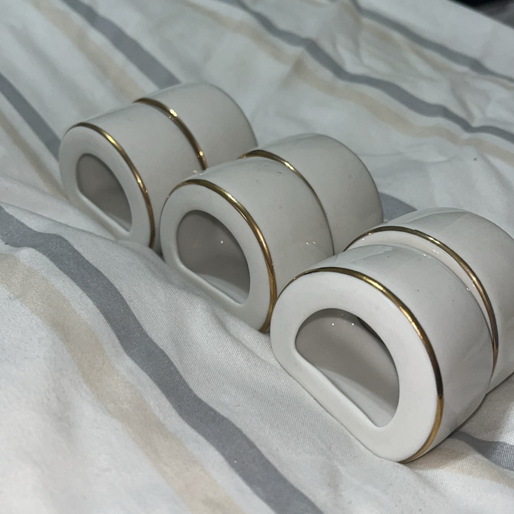 Ceramic Vintage Napkin Ring Holders White With Gold Trim
Hostess Party Set of 6